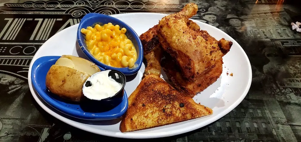 Fried Chicken with Corn on the Cob and Loaded Baked Potato